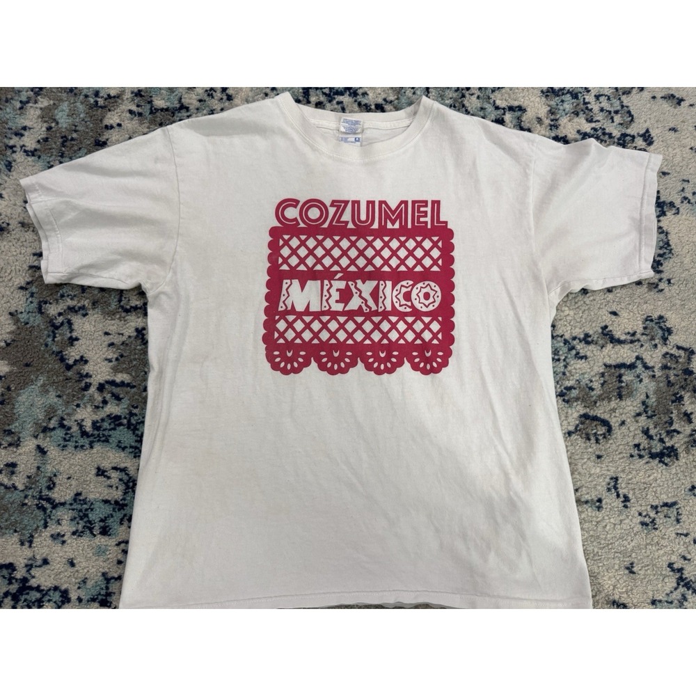 Yazbek‎ Cozumel Mexico White Pink T-Shirt Adult Large